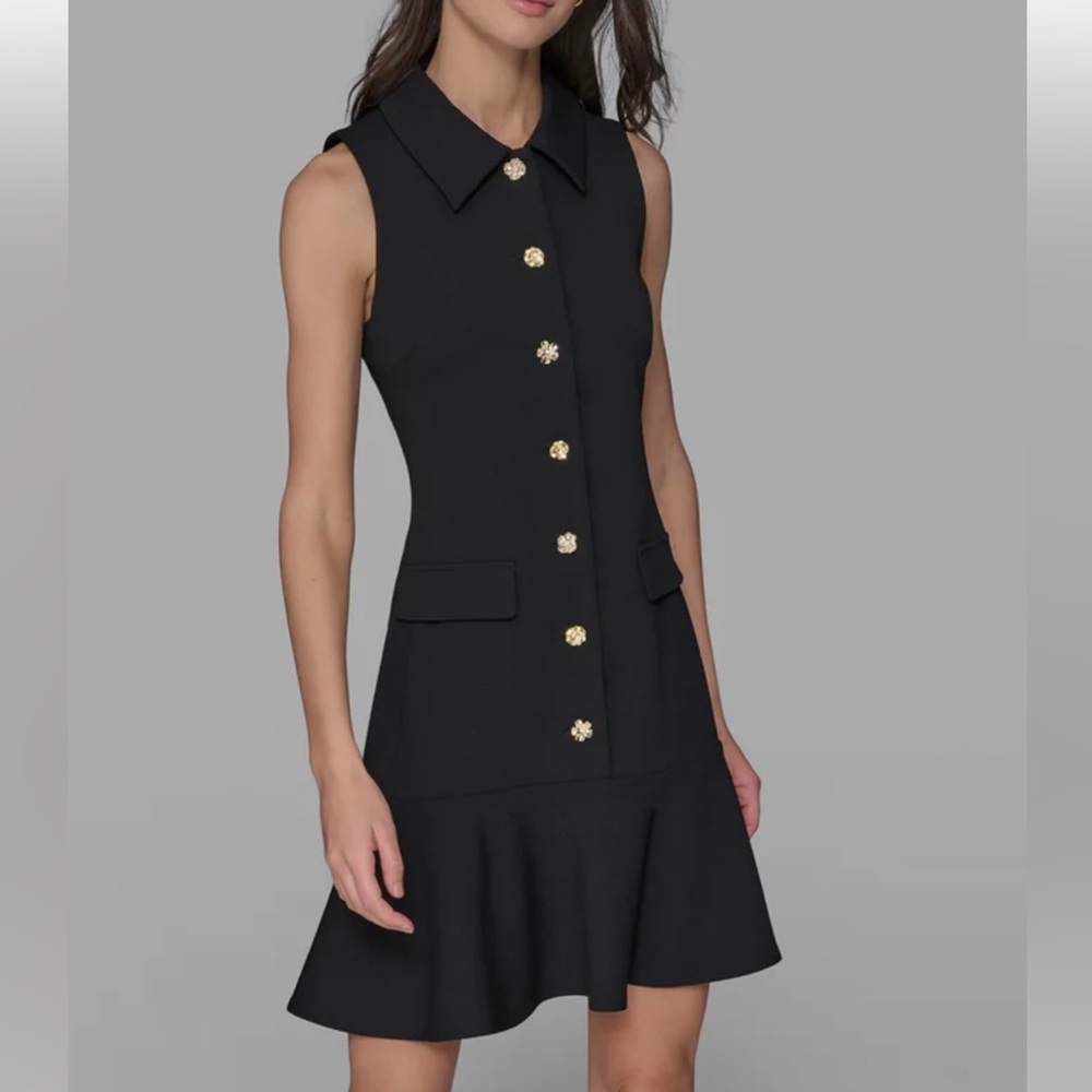 KARL LAGERFELD Women's Collared Sleeveless Above The Knee Sheath Dress